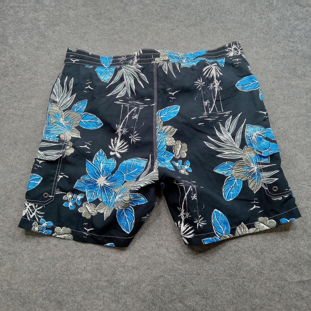 Caribbean Joe Swim Trunks Mens‎ Large Black Blue Floral Board Shorts Mesh Lined - Picture 7 of 8